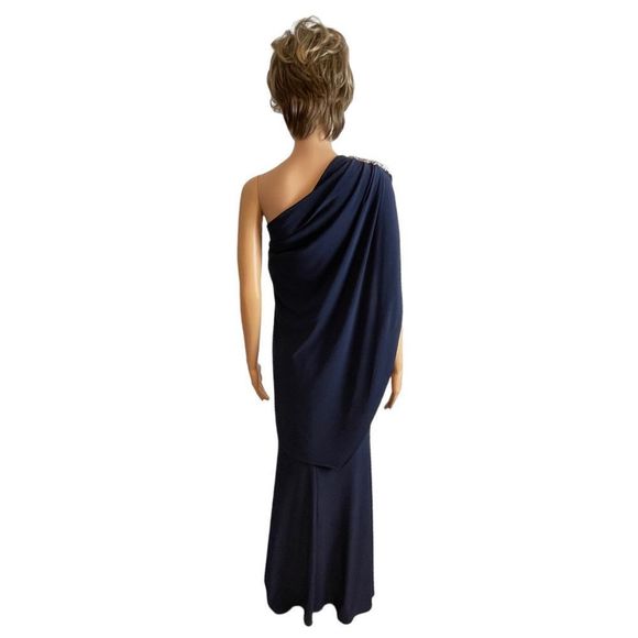 FINAL DROP! Betsy Adam One Shoulder / Cold Shoulder Cape Gown - Picture 9 of 13